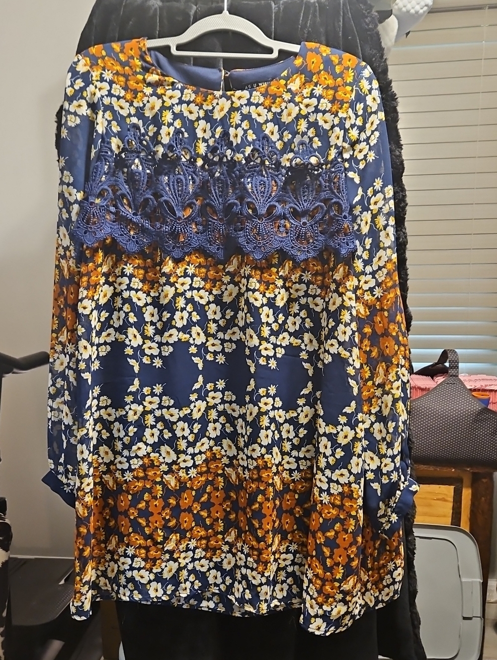 As U Wish Navy Floral Tunic/Dress with Yellow and Orange Blooms